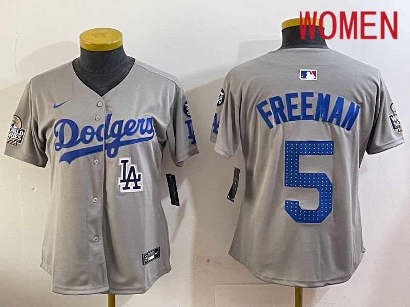 Women Los Angeles Dodgers #5 Freeman Grey Game 2024 Nike MLB Jersey style 1205